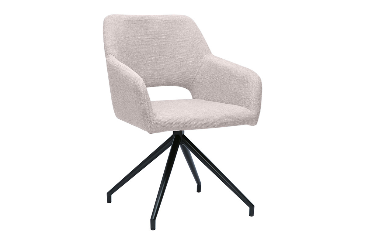Drehstuhl 360� aus beigem Textur-Veloursstoff und schwarzem Metall LAURETTE