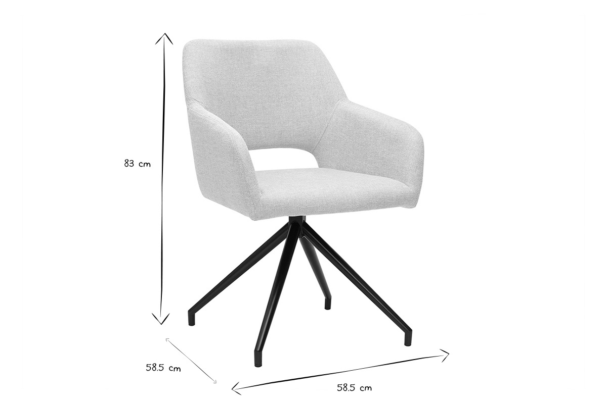 Drehstuhl 360� aus beigem Textur-Veloursstoff und schwarzem Metall LAURETTE
