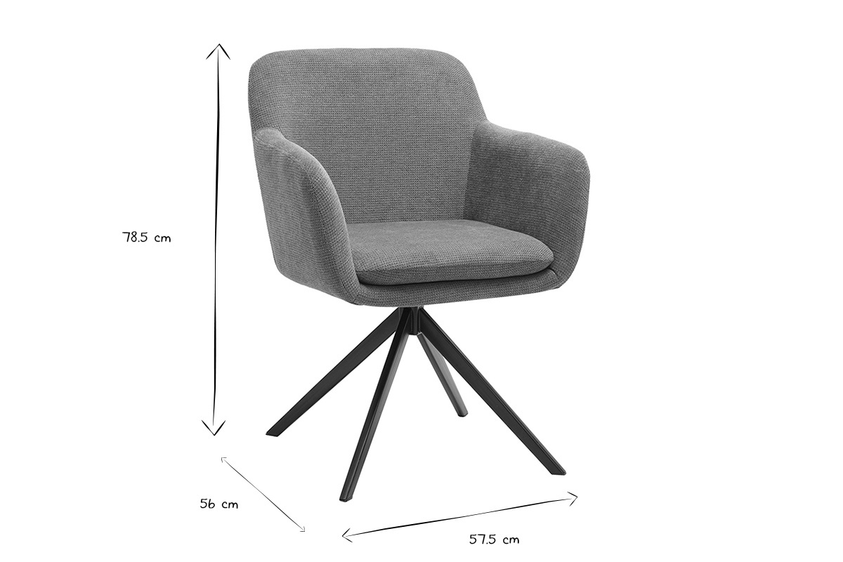 Drehstuhl AMIKA aus Chenille-Stoff, Ma�e: B57,5 x T56 x H78,5 cm, Vorderansicht in Schwarzwei�.