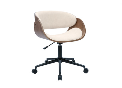 Drehstuhl aus dunklem Holz und beige Textur-Veloursstoffen BENT