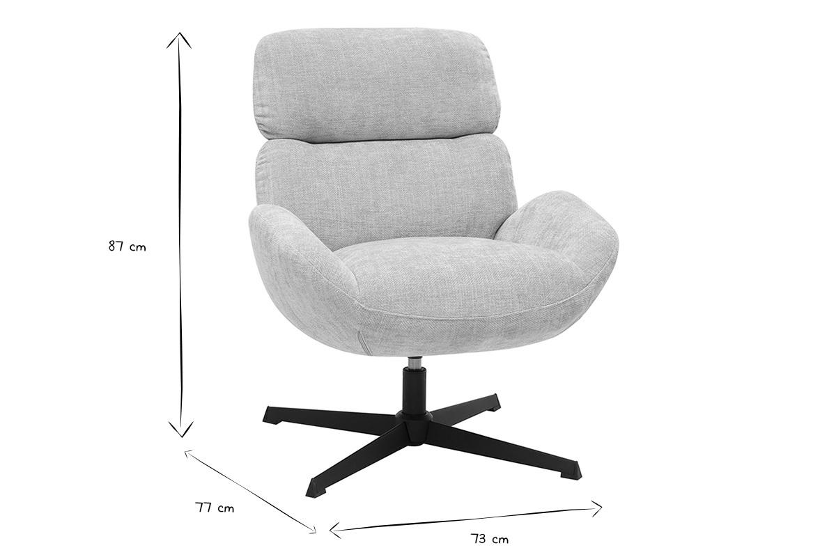 Abmessungen des drehbaren Sessels KLEM: B73 x T77 x H87 cm in Schwarz und Wei�.
