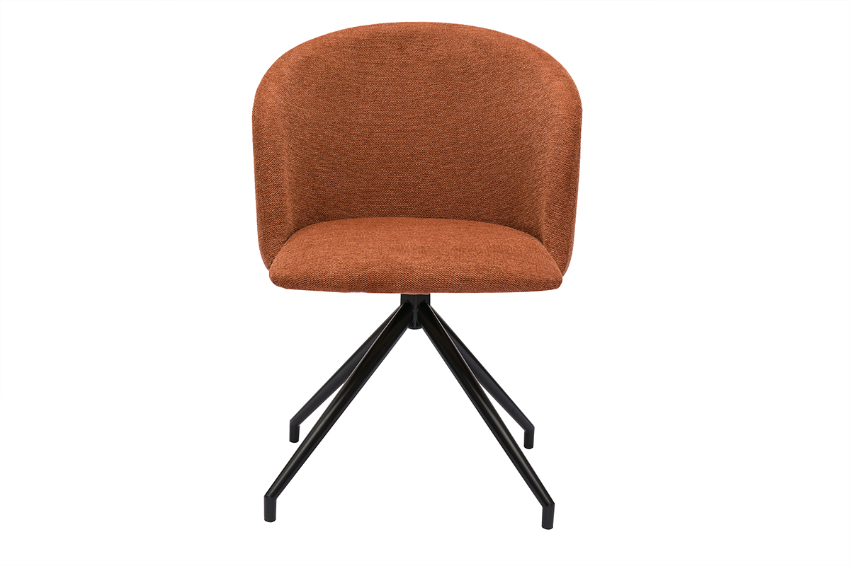 Drehstuhl im Design 360� aus strukturiertem Samteffektstoff in verbranntem Erdbraun und schwarzem Metall VANITY