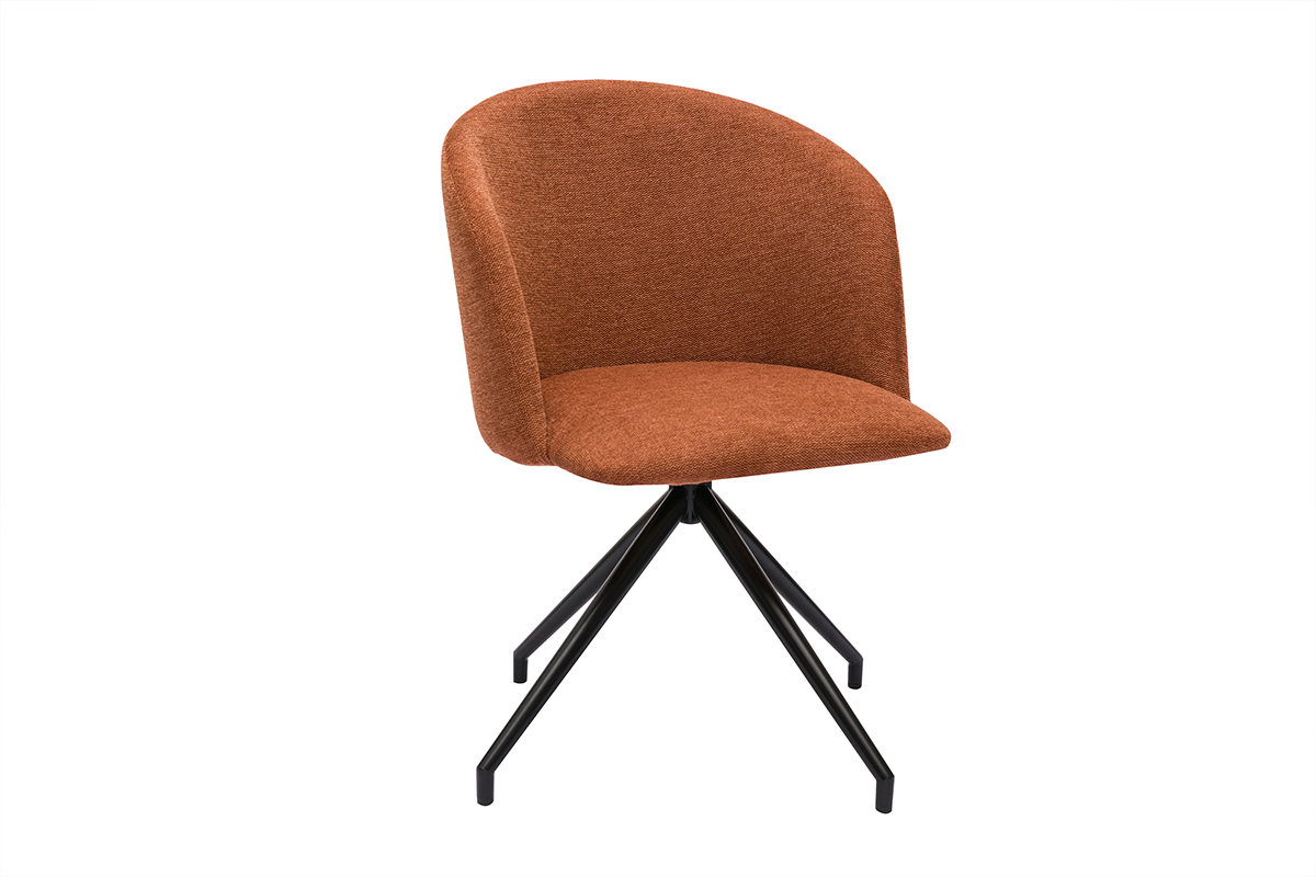 Drehstuhl im Design 360� aus strukturiertem Samteffektstoff in verbranntem Erdbraun und schwarzem Metall VANITY