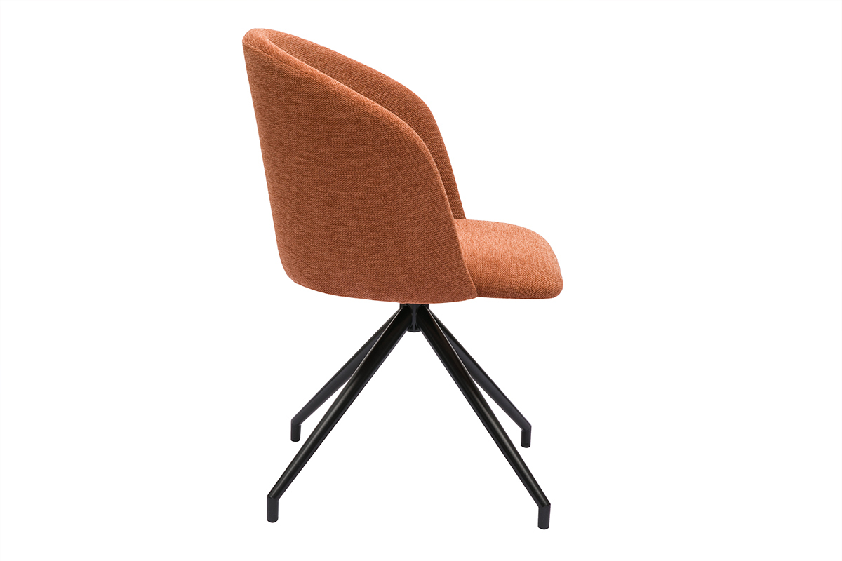 Drehstuhl im Design 360� aus strukturiertem Samteffektstoff in verbranntem Erdbraun und schwarzem Metall VANITY