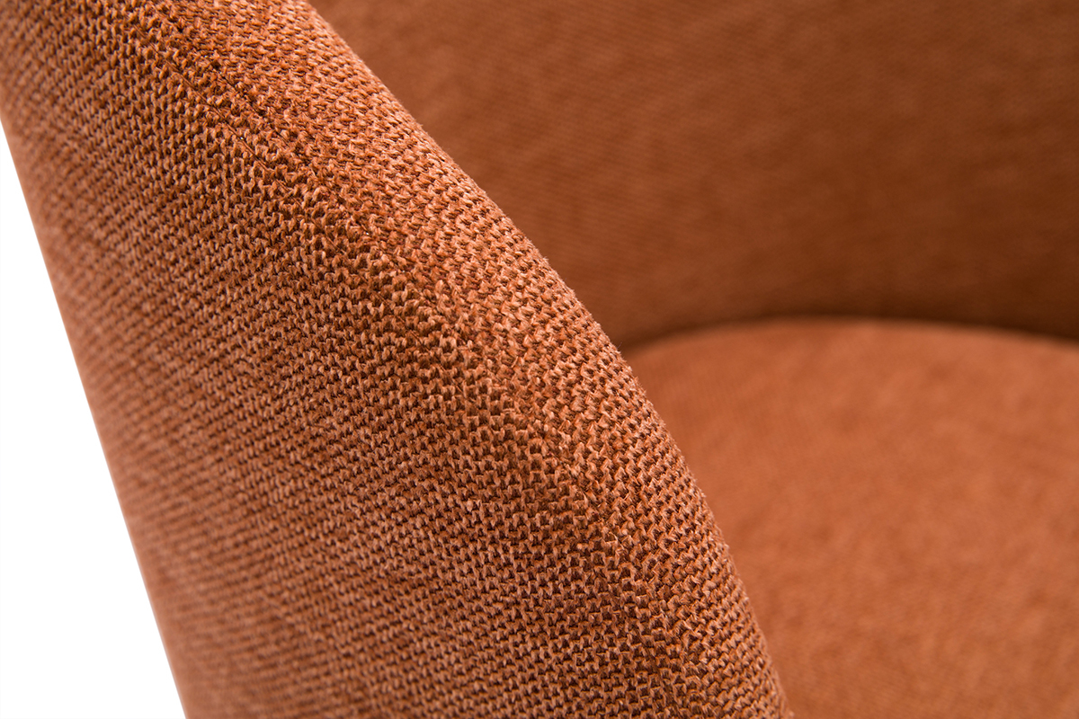 Drehstuhl im Design 360� aus strukturiertem Samteffektstoff in verbranntem Erdbraun und schwarzem Metall VANITY