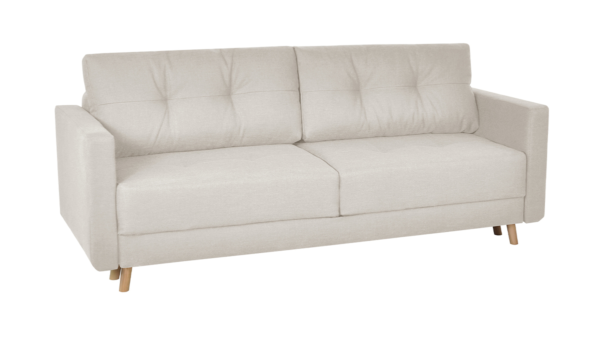 Dreisitzer-Bettcouch skandinavisch mit Bettkasten beige MIRA