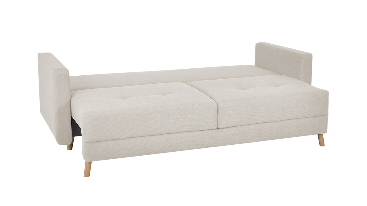 Dreisitzer-Bettcouch skandinavisch mit Bettkasten beige MIRA