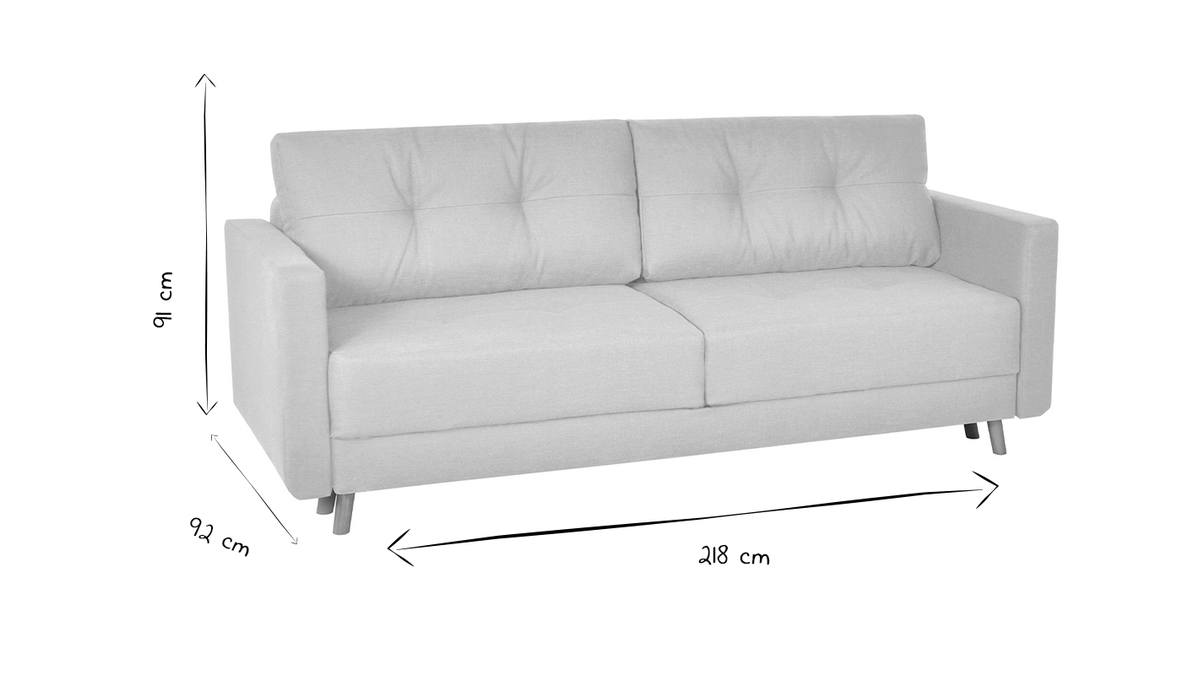 Dreisitzer-Bettcouch skandinavisch mit Bettkasten beige MIRA