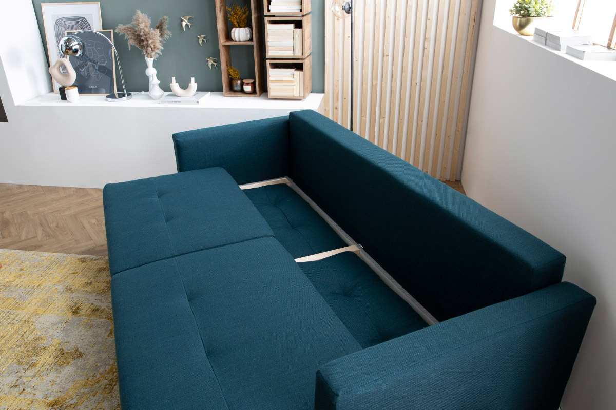 Dreisitzer-Bettcouch skandinavisch mit Bettkasten grau MIRA