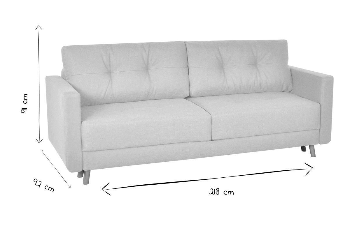 Dreisitzer-Bettcouch skandinavisch mit Bettkasten grau MIRA
