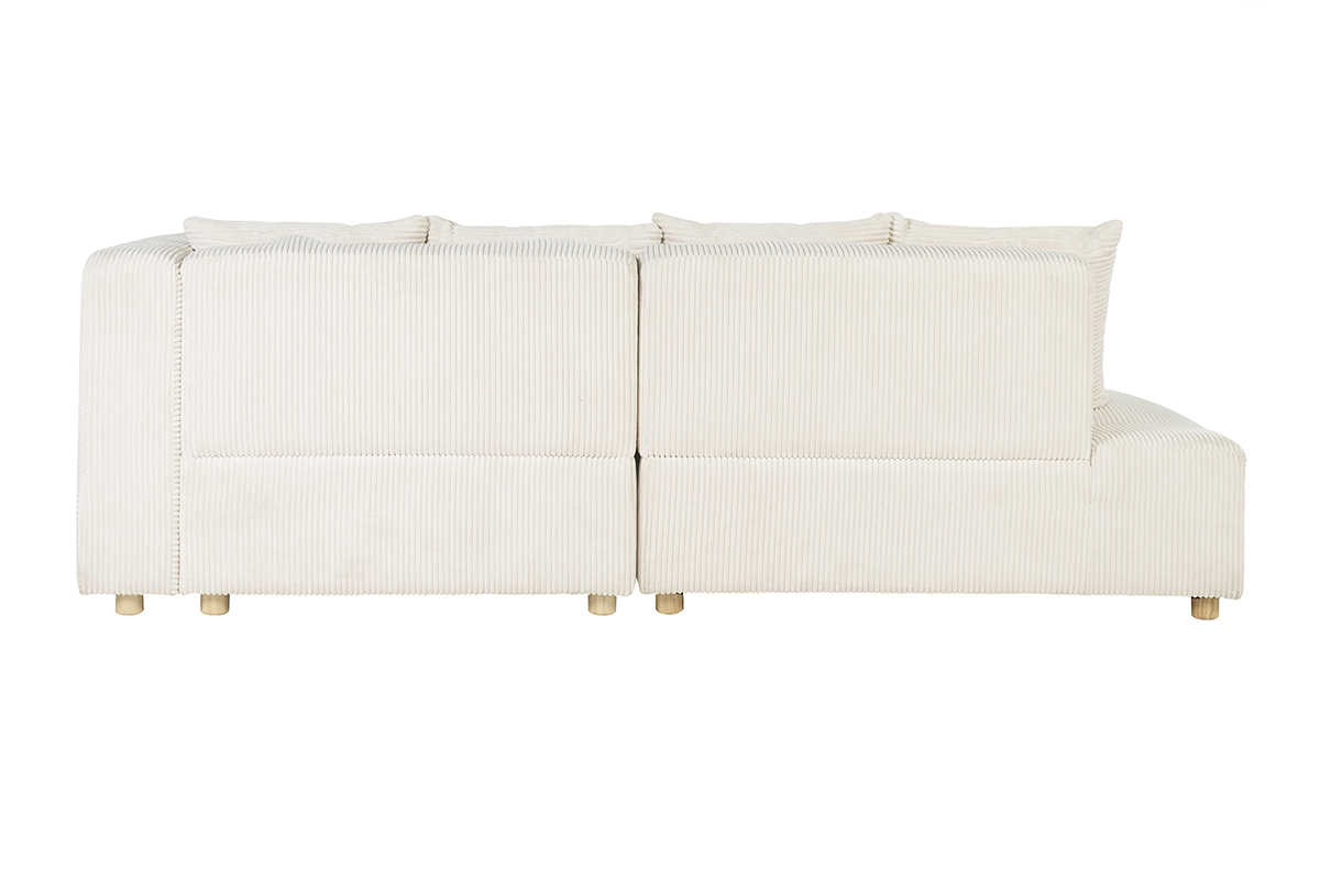 Dreisitzer Ecksofa in beige Cordstoff und hellem Holz HARLEM