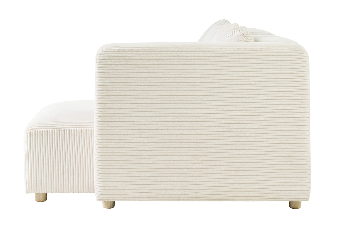 Dreisitzer Ecksofa in beige Cordstoff und hellem Holz HARLEM