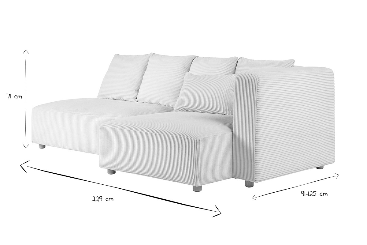 Dreisitzer Ecksofa in beige Cordstoff und hellem Holz HARLEM