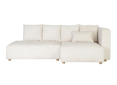 Dreisitzer Ecksofa in beige Cordstoff und hellem Holz HARLEM