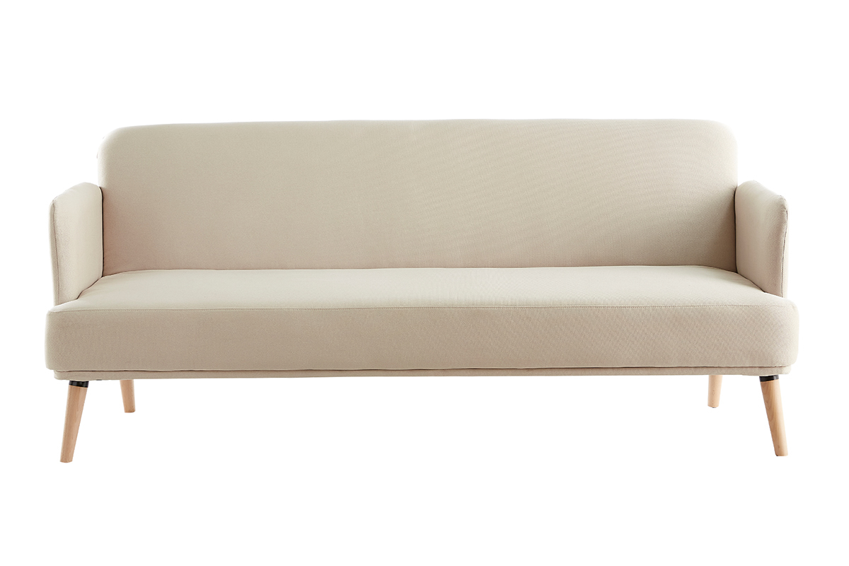 Dreisitzer-Schlafsofa skandinavisch beige und helles Holz JAGGER