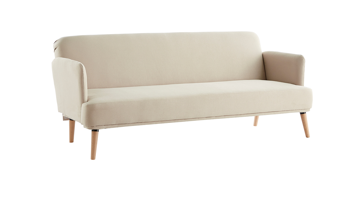 Dreisitzer-Schlafsofa skandinavisch beige und helles Holz JAGGER