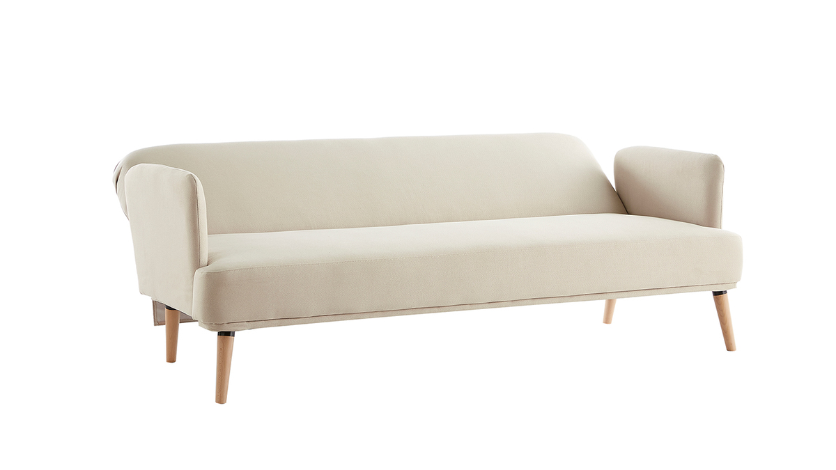 Dreisitzer-Schlafsofa skandinavisch beige und helles Holz JAGGER