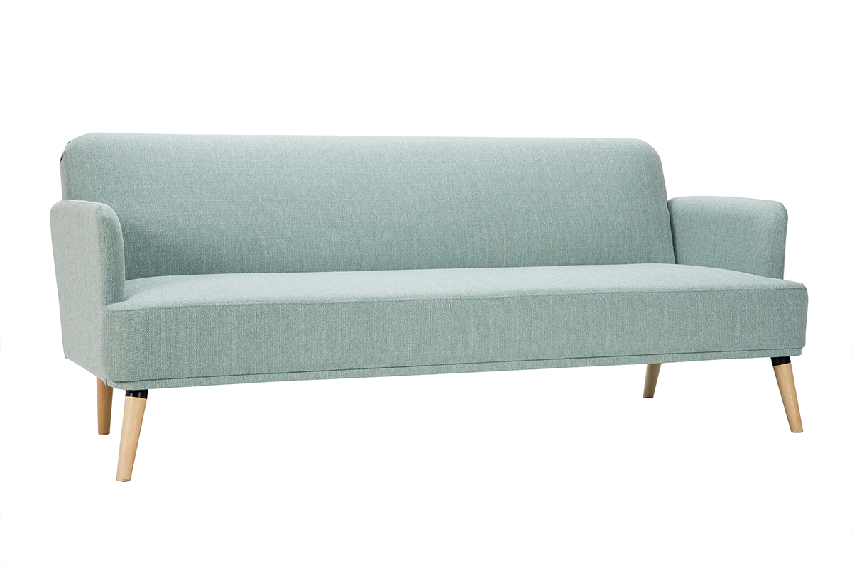 Dreisitzer-Schlafsofa skandinavisch lagunengrn und helles Holz JAGGER