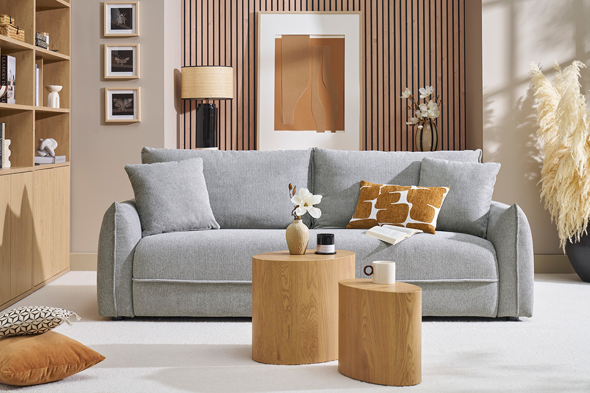 Dreisitzer-Sofa aus grauem Samt-Effekt Textilgewebe PIO