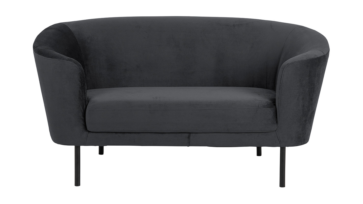 Dreisitzer-Sofa aus grauem Samt mit schwarzen Fen WARM
