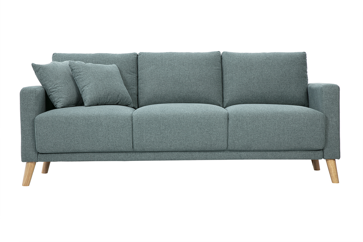 Dreisitzer-Sofa aus gr�n-grauem Stoff und hellem Holz MUNIK