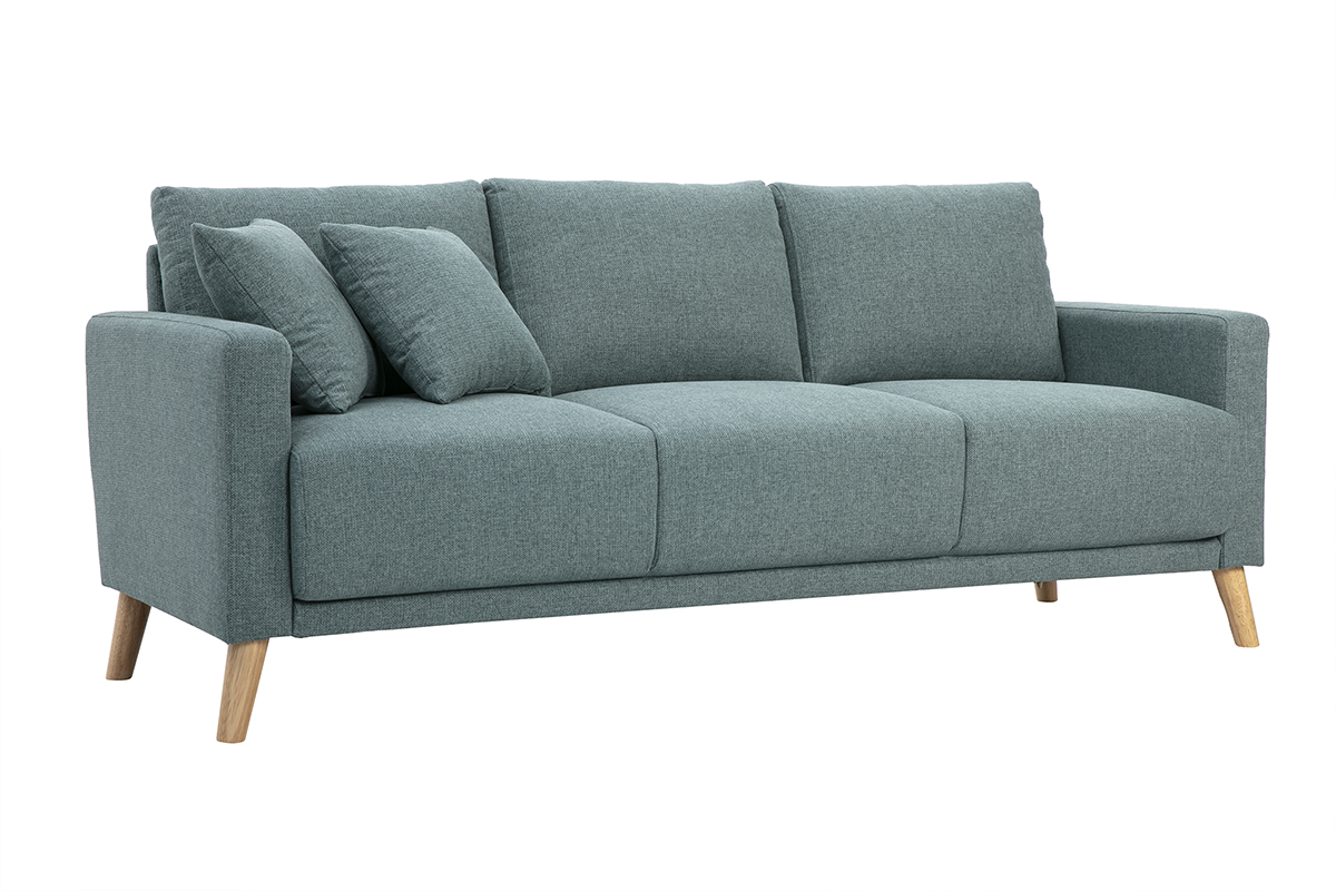 Dreisitzer-Sofa aus gr�n-grauem Stoff und hellem Holz MUNIK