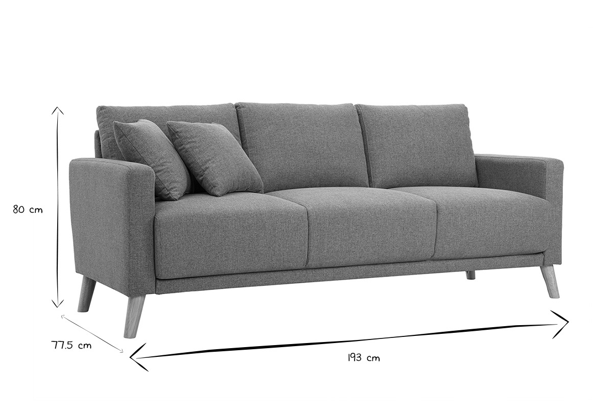 Dreisitzer-Sofa aus gr�n-grauem Stoff und hellem Holz MUNIK