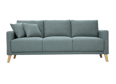 Dreisitzer-Sofa aus gr&uuml;n-grauem Stoff und hellem Holz MUNIK