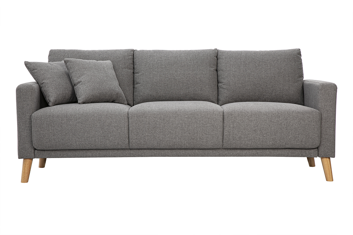 Dreisitziges Sofa aus grauem Stoff und hellem Holz MUNIK