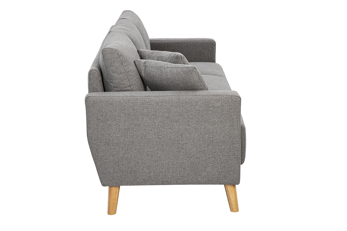 Dreisitziges Sofa aus grauem Stoff und hellem Holz MUNIK