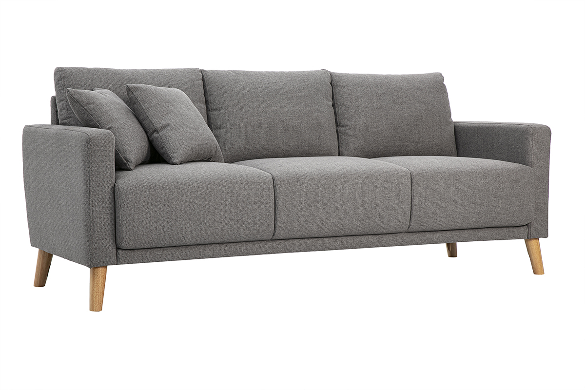 Dreisitziges Sofa aus grauem Stoff und hellem Holz MUNIK