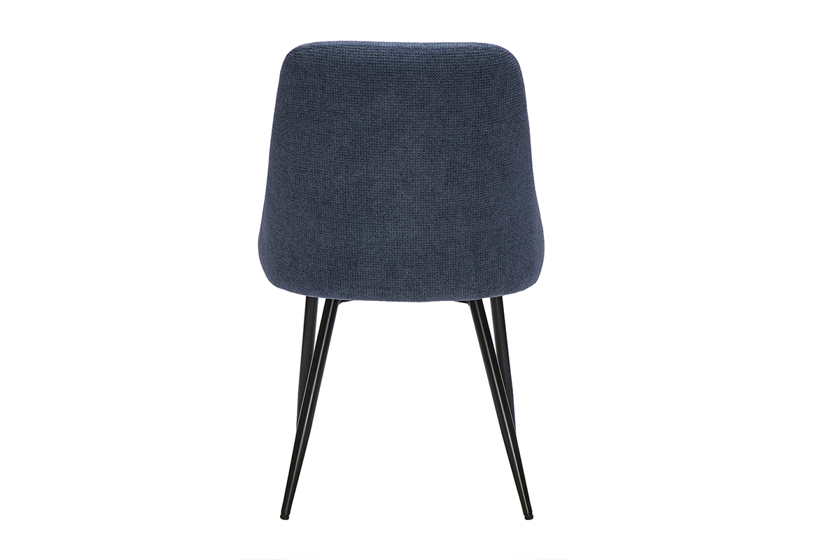 HASTA-Stuhl aus dunkelblauem Chenille-Stoff, R�ckansicht, mit schwarzen Metallbeinen.