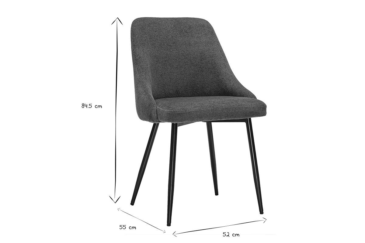 Ma�e eines HASTA-Stuhls: H�he 84,5 cm, Breite 55 cm, Tiefe 52 cm, in Schwarz und Wei�