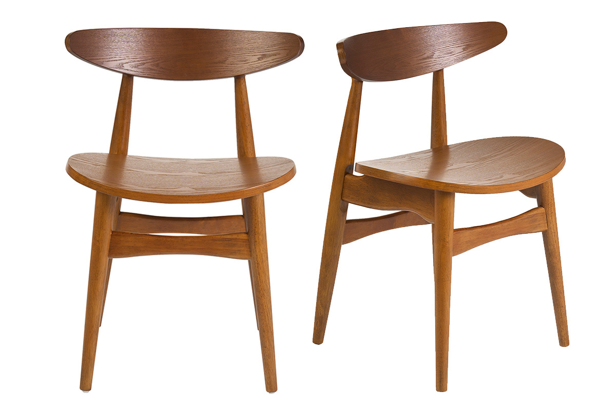 Skandinavische St�hle aus dunklem Eschenholz, 2er-Set, Vorderansicht, klares Design.