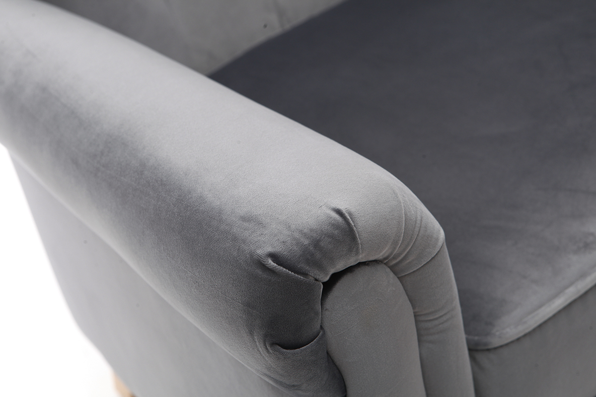 Dunkelgrauer Samtsessel, helles Holz MAJESTIC