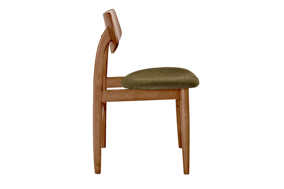 Skandinavischer Stuhl aus Holz und gr�nem Khaki-Stoff, Seitenansicht