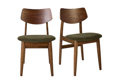 Dunkelholz skandinavische St&uuml;hle und strukturierten gr&uuml;n khaki Samteffekt Stoff (2er-Set) ELION