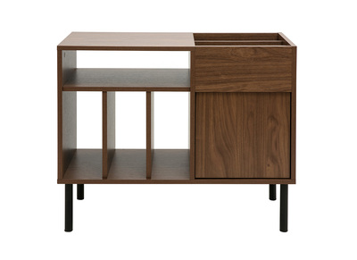 Dunkles Holz Vinyl-Aufbewahrungsbuffet mit Walnuss-Finish und schwarzem Metall L90 cm KANE