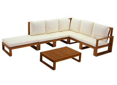Eck-Gartenmöbel aus Massivholz mit abziehbaren Kissen in Beige 6/8-Sitzer SALSA