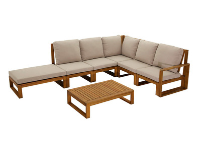 Eck-Gartenmöbel aus Massivholz mit abziehbaren Kissen in Taupe 6/8-Sitzer SALSA