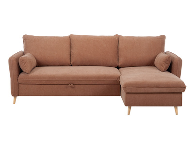 Eck-Schlafsofa mit Stauraum 3/4-Sitzer Stoff in Terracotta und helles Holz DRISS