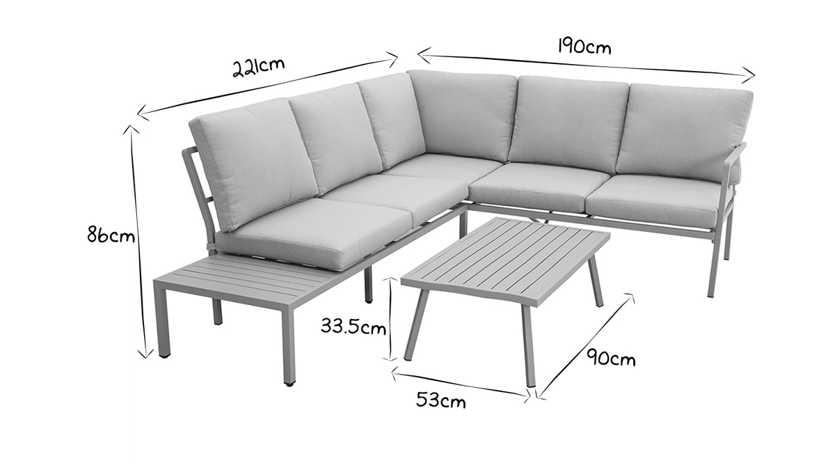 Eck-Sitzgarnitur SAIGON aus Aluminium und grauem Stoff