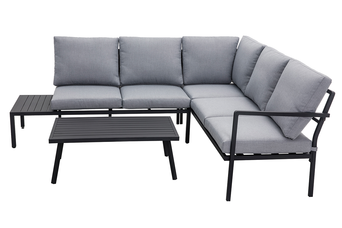 Eck-Sitzgarnitur SAIGON aus schwarzem Metall und hellgrauem Stoff