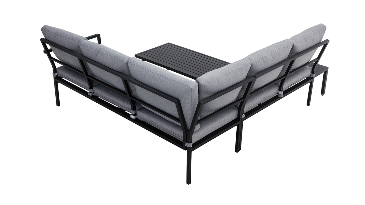 Eck-Sitzgarnitur SAIGON aus schwarzem Metall und hellgrauem Stoff
