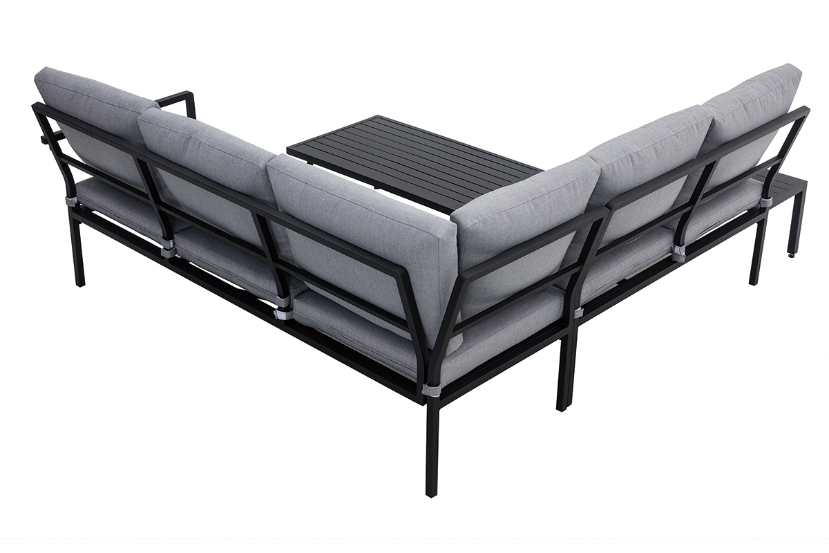 Eck-Sitzgarnitur SAIGON aus schwarzem Metall und hellgrauem Stoff