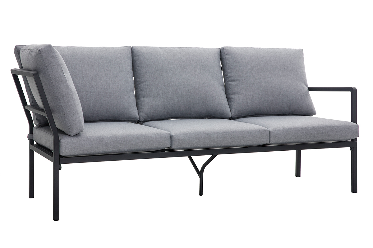 Eck-Sitzgarnitur SAIGON aus schwarzem Metall und hellgrauem Stoff