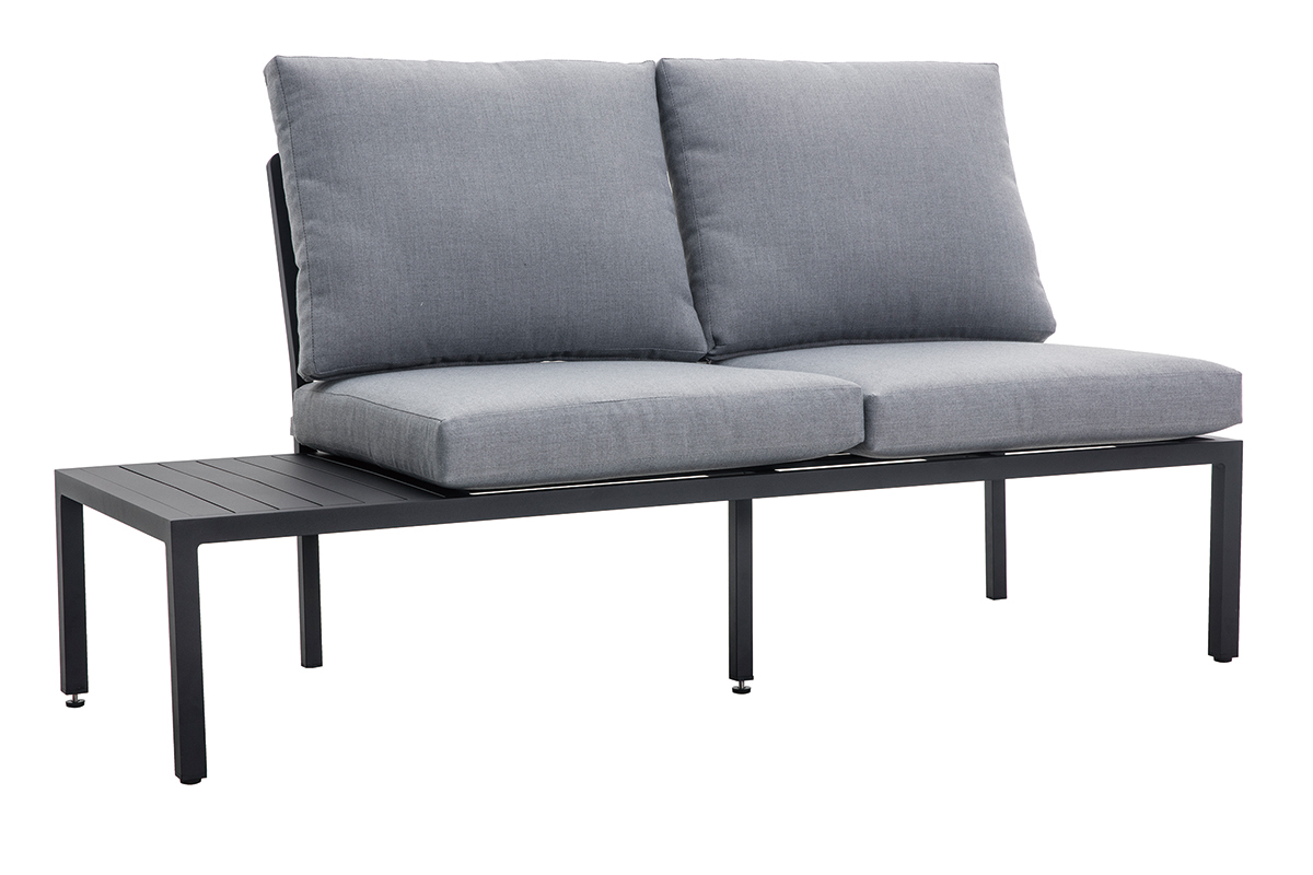 Eck-Sitzgarnitur SAIGON aus schwarzem Metall und hellgrauem Stoff