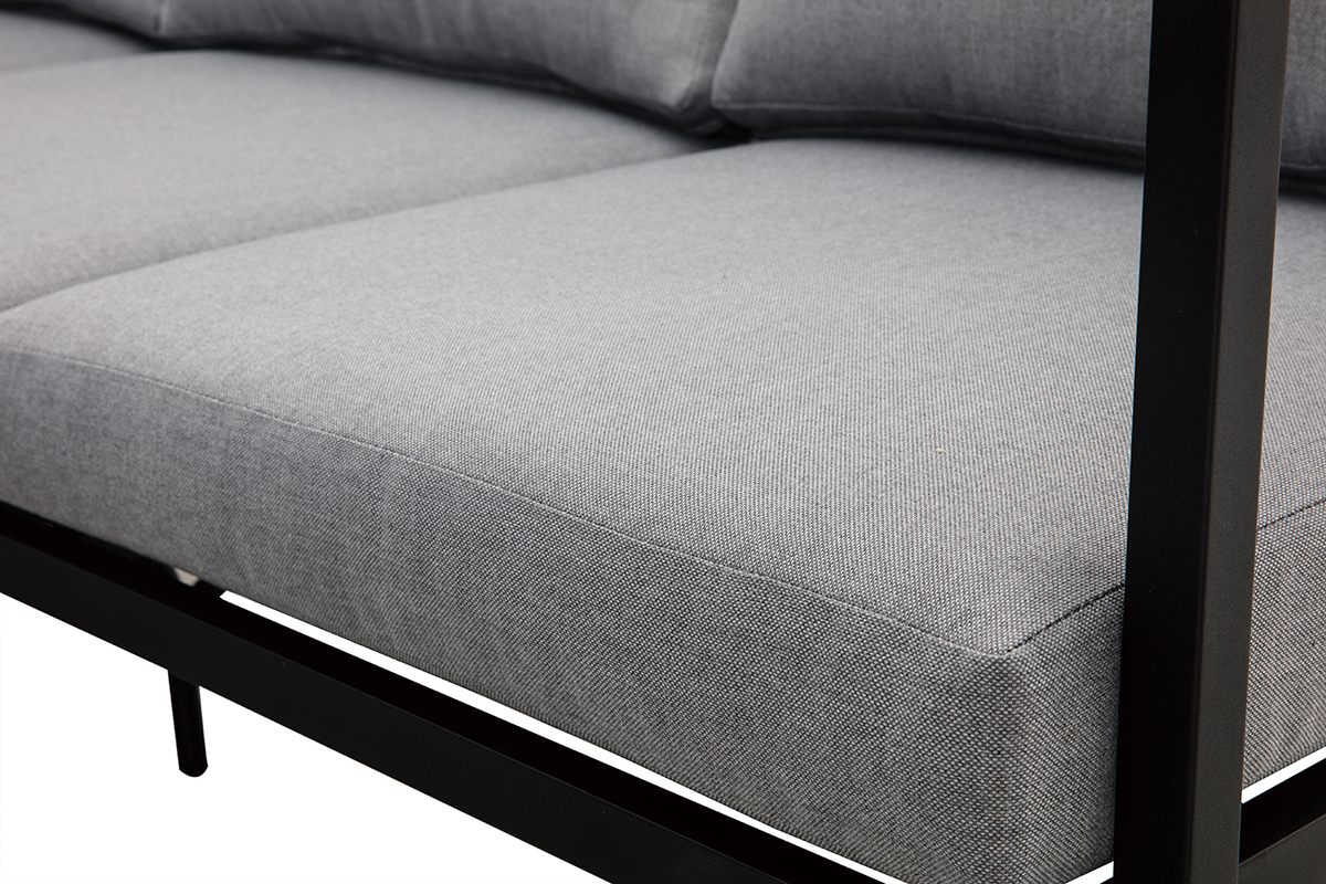Eck-Sitzgarnitur SAIGON aus schwarzem Metall und hellgrauem Stoff