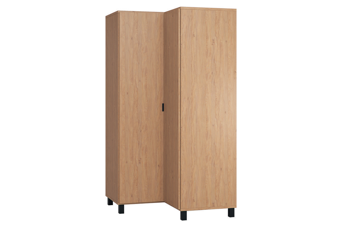 Eckschrank mit Garderobe und Regalen aus Holz und schwarzem Metall ORKIS
