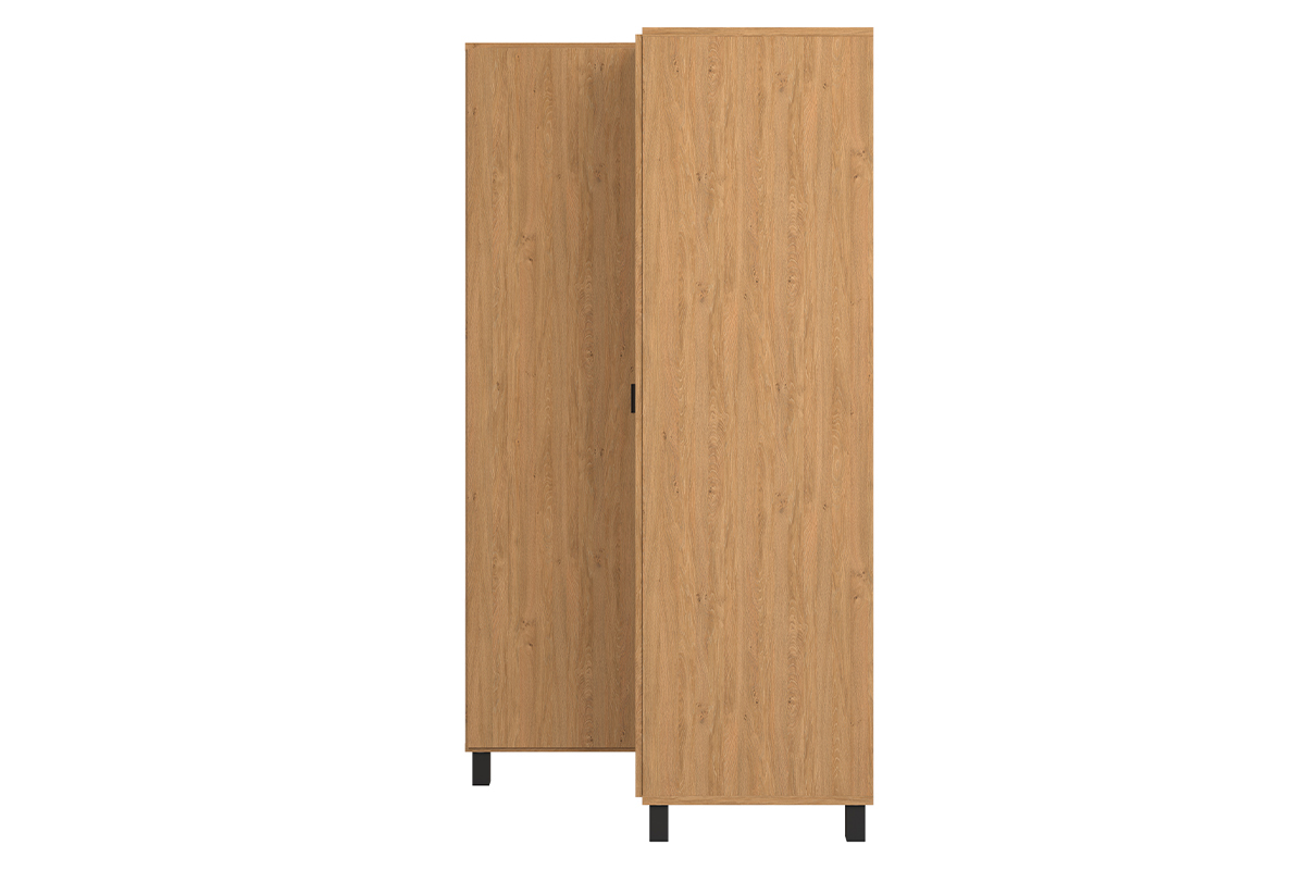 Eckschrank mit Garderobe und Regalen aus Holz und schwarzem Metall ORKIS